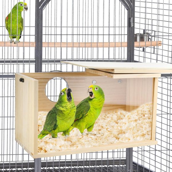 Parakeet Nesting Box Cockatiel Nesting Natural Pine Bird Nest Bird Breeding Box House Acrylic Transparent Bird Box with Detachable Wooden Board for Lovebirds Cockatiel Budgie Conure Parrot XL - Image 2