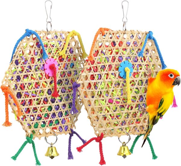 Bird Parrot Toys，2 Pack Bird Hanging Foraging Shredder Toys for Small Medium Small Bird Conure Cockatiel Parrotlet Lovebird Budgie