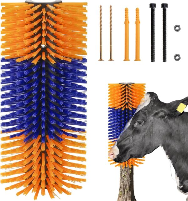 Livestock Scratch Brush, Cow Brush Scratcher with 4 Screws, Horse Brushes for Grooming, Livestock Scratching Post Horse Grooming Supplies Back Scratching for Cattle Goat Sheep Elk Pig