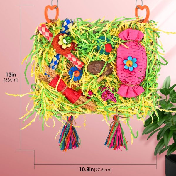 KATUMO Bird Toys, Parakeet Toys Large-Sized Grass Mat with Various Colorful Parrot Foraging Shredder Hanging Toys Conure Climb Hammock Toys for Birds - Image 2