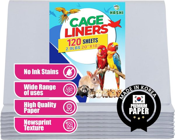 HA SHI Bird Cage Liner - 120 Paper Sheets, 20" x 18", 2.9 lb - Suitable for Pet Habitats, Bulk Quantity for Extended Use, Newsprint Texture, Parcel Packaging