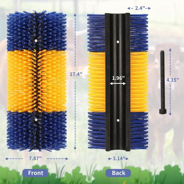 Livestock Scratch Brush, 2 Pcs Cow Brush with 4 Screws, Cattle Scratcher, Horse Brushes for Grooming, Cattle Supplies for Horse, Goat, Cow, Pig Scratching Itch Relief (Blue & Yellow) - Image 6