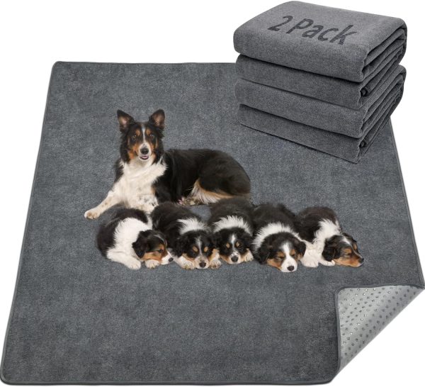 LOOBANI 2 Packs Extra Large Reusable Dog Mat for Floor, Non-Slip Washable Pee Pads for Dogs, Fast Absorbent Pet Whelping Pads, Puppy Playpen Mat for Incontinence, Housebreak, Crate, 36x48in, Gray