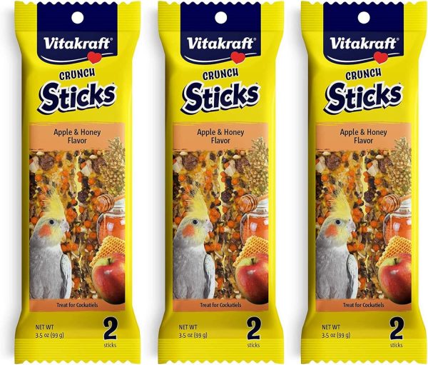 Vitakraft 3 Pack of Apple & Honey Crunch Sticks for Cockatiels, 2 Sticks Each