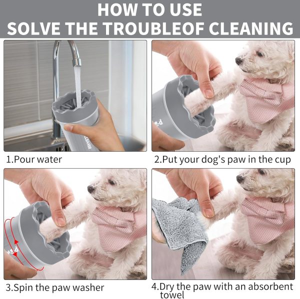 Comotech Portable Pet Paw Washer and Foot Cleaner with Silicone Brush, 3 Absorbent Towels for Small Dogs (Grey) - Image 3