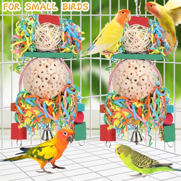 BBjinronjy Bird Toys,2PCS Conure Toys Hanging Natural Soft Sola Ball Beak Chew Shred Forage Toys for Parrots,Cockatiel,Conure,Love Birds,Parakeets,Budgie and Other Small Birds - Image 2