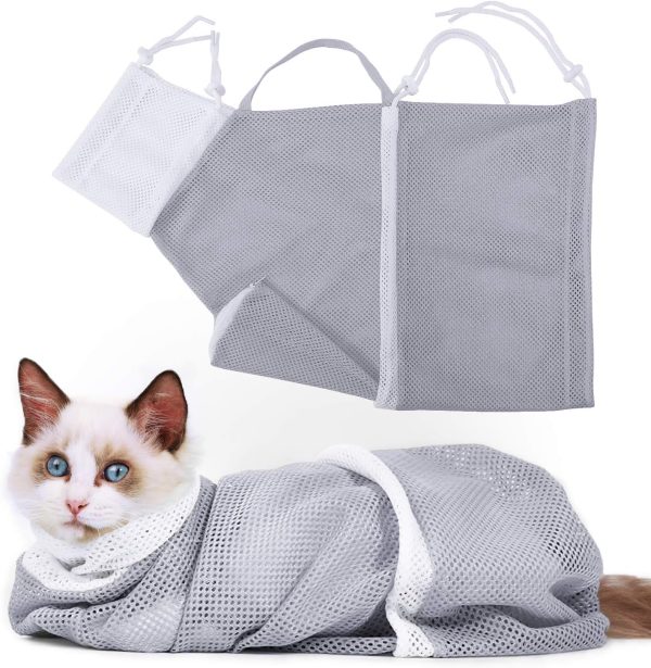 Cat Bathing Bag Anti-Bite and Anti-Scratch Cat Grooming Bag for Bathing, Nail Trimming, Medicine Taking,Injection,Adjustable Multifunctional Breathable Restraint Shower Bag(Gray)