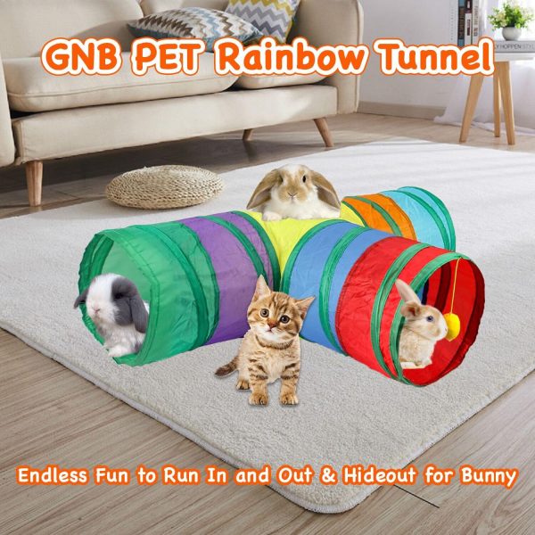 Rabbit Tunnel Collapsible 3 Way Bunny Tunnels and Tubes with Interactive Ball Bunny Hideout Small Animal Activity Tunnel Toys for Dwarf Rabbit Bunny Guinea Pig Kitty - Image 2