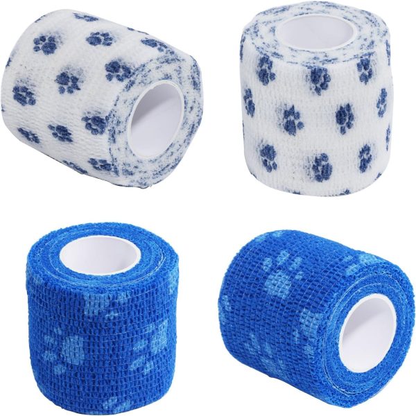 Pet Bandage Cohesive Bandage Self Adhering Stick Bandage, Multi-Function Non-Woven Fabric Elasticity Gauze Rolls Self Adhering Stick Bandage Wrap Vet Tape for Pet Animals (White and Blue)