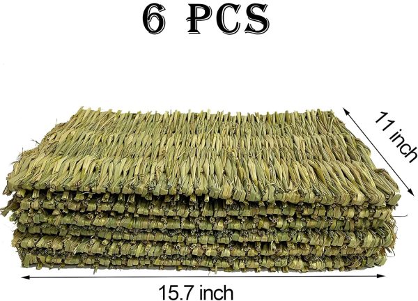 kathson 6 PCS Rabbit Large Grass Mat Natural Grass Woven Mat Rabbits Chew Toys Grass Bedding Nest for Small Animal Bunny Rabbit Guinea Pigs Hamster Chinchillas Puppy Biddy Sleeping Chewing - Image 2