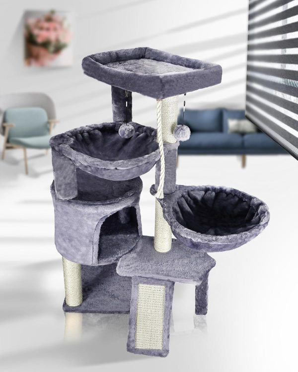 Xin Three Layer Cat Tree with Cat Condo and Two Hammocks,Grey - Image 2