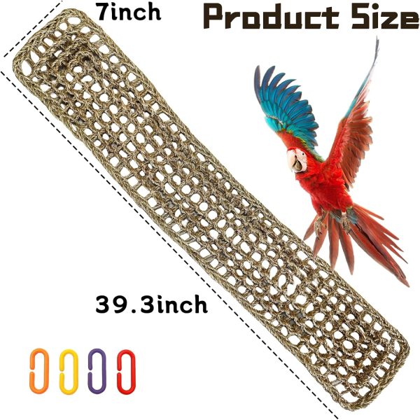 Bird Seagrass Mat 39.4×7" Natural Grass Woven Net Hammock Hanging on Parrot Cage with Hooks Parakeet Climbing Rope Ladder Chew Toys for Lovebird Cockatiel Conure Budgie Cockatoo Supplies - Image 6