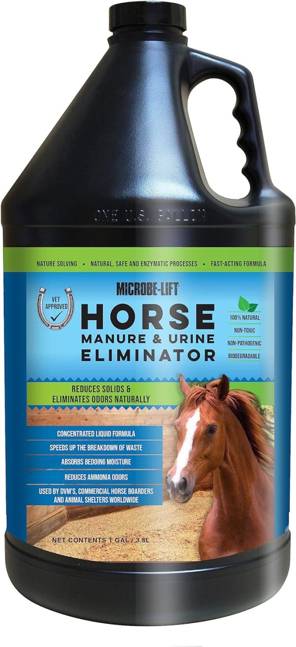 MICROBE-LIFT Horse Manure & Urine Eliminator for Use in Stables and Barns, Use on All Surfaces and Supplies, Ammonia Reducer, Highly Concentrated Formula, 1 Gallon