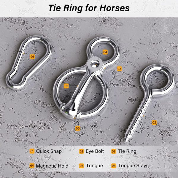 Horse Tie Ring, Horse tack and Supplies, Safe Horse Accessories,Horse Training Equipment with Eye Bolt,Quick snap,Humane Way Tie Ring,Prevent Horses from Pulling Back, 2 Packs - Image 7