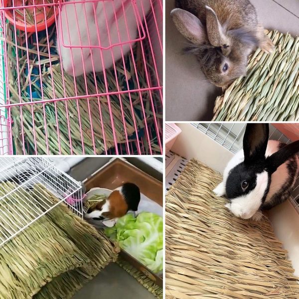 kathson 6 PCS Rabbit Large Grass Mat Natural Grass Woven Mat Rabbits Chew Toys Grass Bedding Nest for Small Animal Bunny Rabbit Guinea Pigs Hamster Chinchillas Puppy Biddy Sleeping Chewing - Image 3