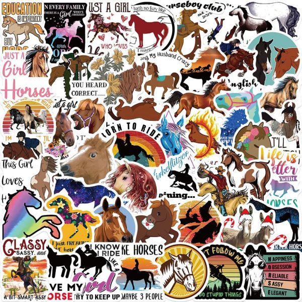 Horse Stickers, Horse Riding Stickers Pack, 50Pcs Funimost Vinyl Waterproof Stickers for Laptop Water Bottle, Cute Animals Party Supplies (Horse)