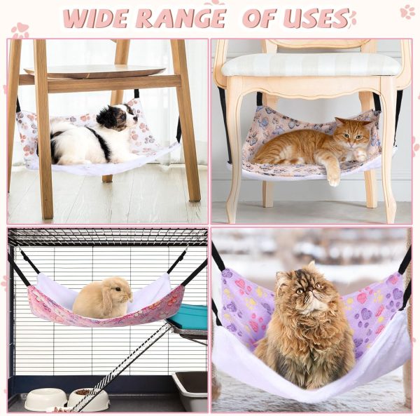 Geelin 4 Pcs Reversible Cat Hanging Hammock Soft Breathable Pet Cage Hammock with Adjustable Straps and Metal Hooks Double Sided Hanging Bed for Cats Small Dogs Rabbits(20 x 24 Inch, Paw) - Image 3