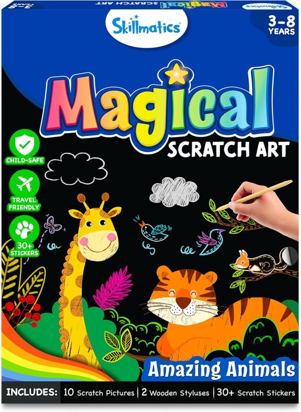 Skillmatics Magical Scratch Art Book for Kids - Animals, Craft Kits, Stocking Stuffers, DIY Activity & Stickers, Christmas Gifts for Toddlers, Girls & Boys Ages 3, 4, 5, 6, 7, 8