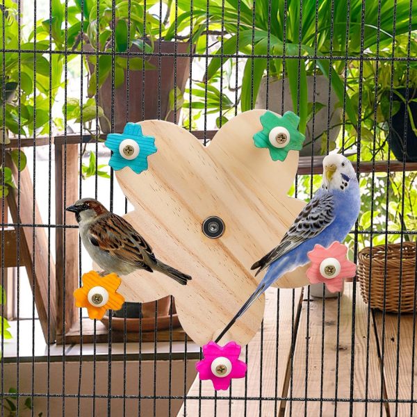 Wooden Parrots Ferris Wheel Toy with Perches, Bird Toy Rotating Perch Toy, Hanging Bird Stand Cage Accessories for Parakeet Parrot, Cockatiel, Budgerigar,Conure, Lovebirds - Image 5