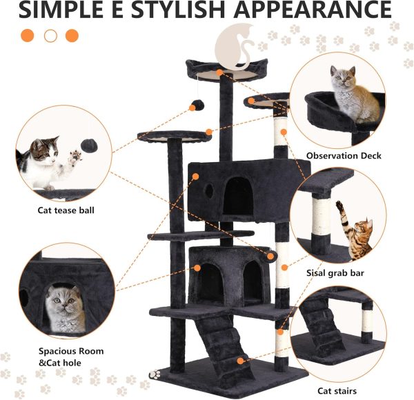 BestPet 54in Cat Tree Tower for Indoor Cats,Multi-Level Furniture Activity Center with Scratching Posts Stand House Condo Funny Toys Kittens Pet Play House,Dark Gray - Image 6