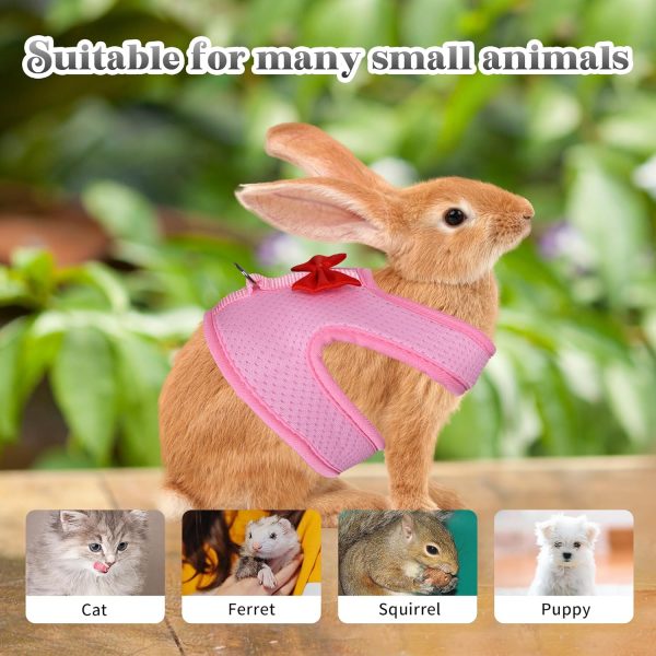 AIITLE Rabbit Harness and Leash Set with Cute Bow, Soft Breathable Mesh Vest Harness for Rabbits Kitten Ferret Puppy Small Pets Walking Supplies Pink S - Image 5