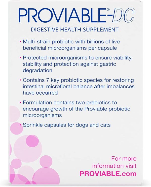 Nutramax Proviable Digestive Health Supplement Multi-Strain Probiotics and Prebiotics for Cats and Dogs - With 7 Strains of Bacteria, 30 Capsules - Image 2