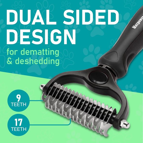 Maxpower Planet Hair Brush - Double Sided Shedding, Dematting Undercoat Rake for Dogs and Cats, Extra Wide Dog Grooming Brush, Reduce Shedding by 95%, Black - Image 2