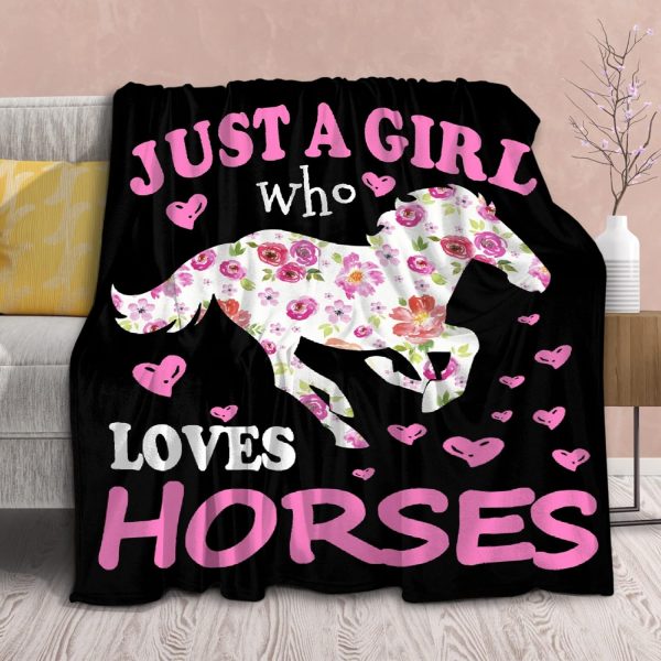 Horse Blanket Gift for Girls Women Plush-Just A Girl Who Loves Horses Comfy Throws Cowboy Western Lightweight Sheet Pony Bedding Quilt Soft Flannel Blankets for Couch Chair Travel-40x50 Inches