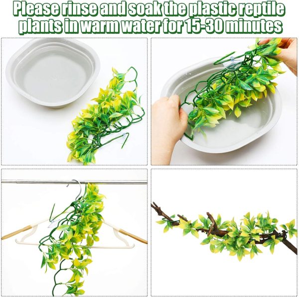 5Pieces Artificial Reptile Plants Lifelike Reptiles Terrarium Leaves Plastic Reptile Habitats Plant Amphibian Hanging Terrarium Plants Decorations with SuctionCups for Hermit Crab Lizards Geckos Snake - Image 7