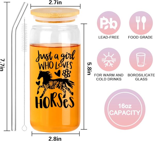 Horse Gift for Girls Horse Tote Bag for Horse Lovers 16oz Horse Glass Cup 2Pcs Birthday Gifts for Daughter Sister Friends. - Image 3