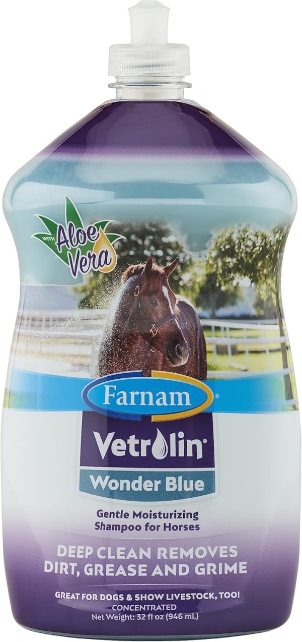 Farnam Vetrolin Wonder Blue Gentle Moisturizing Shampoo for Horses, Livestock and Dogs Blue 32