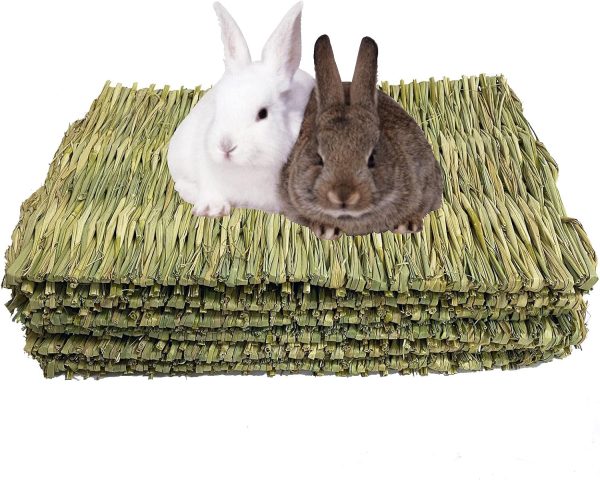 kathson 6 PCS Rabbit Large Grass Mat Natural Grass Woven Mat Rabbits Chew Toys Grass Bedding Nest for Small Animal Bunny Rabbit Guinea Pigs Hamster Chinchillas Puppy Biddy Sleeping Chewing