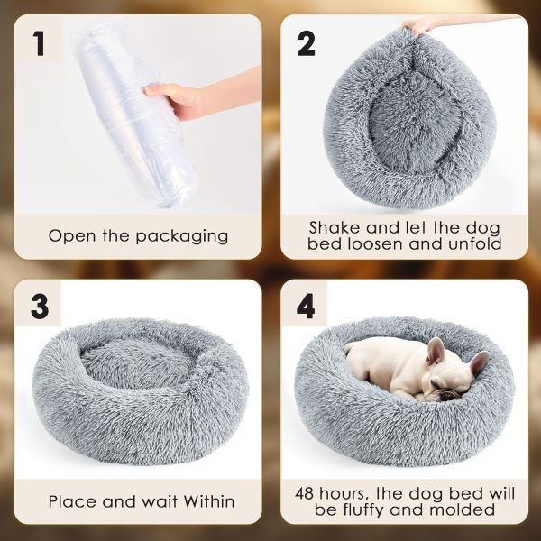 Hoewina Dog & Cat Bed, 20in Cat Beds for Indoor Cats, Calming Donut Bed for Puppy and Kitten, Washable Round Fluffy Pet Bed for Small Medium Dogs and Cats (Light Grey) - Image 7