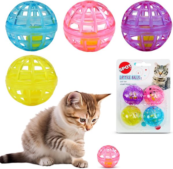 SPOT Lattice Balls Cat Toys - Durable, Fun Balls with Bells Perfect for Swatting and Batting, Colorful Toys to Entertain Indoor Cats and Kittens, 1.5 inch, 4 pcs