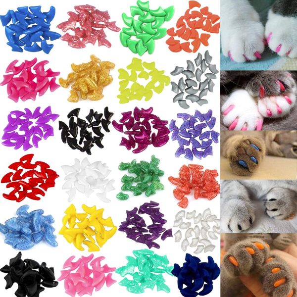 VICTHY 140pcs (14 Colors) Cat Nail Caps, Cat Claw Covers Cat Nail Covers with Adhesives and Applicators (Small)