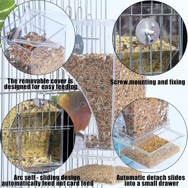 Hamiledyi No Mess Bird Cage Feeder Automatic Parrot Seed Feeders with Perch Acrylic Transparent Seed Food Container Cage Accessories for Small and Medium Parakeets Lovebirds - Image 3