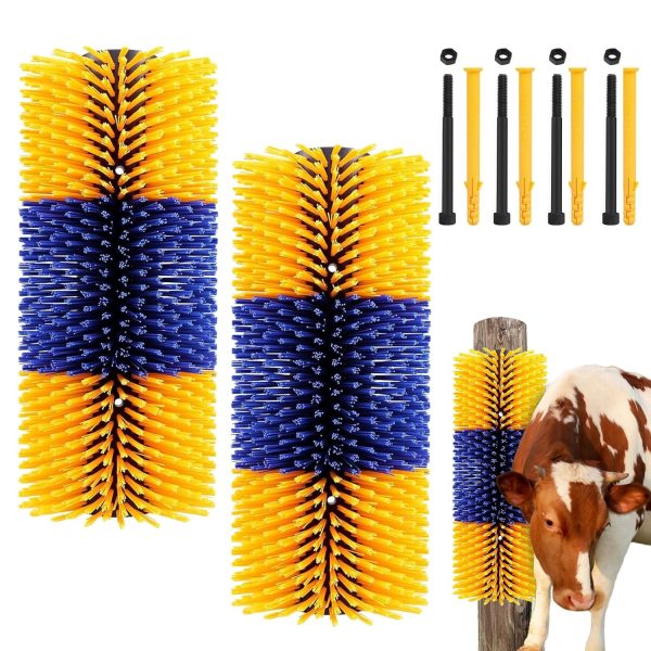 2PCS Livestock Scratch Brushes, Horse Scratcher Full Massage Brush Kit, Relieve Itching on Back, for Horse, Cattle, Sheep, Pig, Yellow