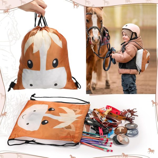 Liliful 152 Pcs Horse Themed Party Favor Supplies with Drawstring Bag Keychain Rubber Wristbands Badges Puzzle Stickers Horse Stickers Notepads Soft Pencils Simulated Horses for Horse Party Decoration - Image 4