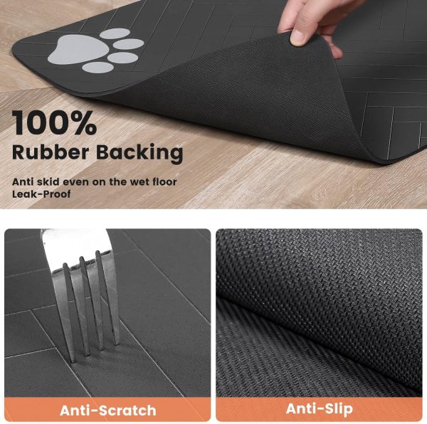 Pet Feeding Mat-Absorbent Pet Placemat for Food and Water Bowl, with Waterproof Rubber Backing, Quick Dry Water Dispenser Mat for Dog and Cat (12"x20", Striped Dark Gray) - Image 5