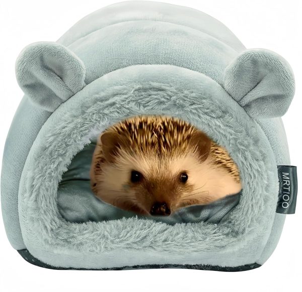 Cute Cave Bed Nest Hideout, Small Animals Warm House Cage Supplies, for Hedgehog Guinea Pig Hamster, Machine Washable (Classic Grey) - Image 2