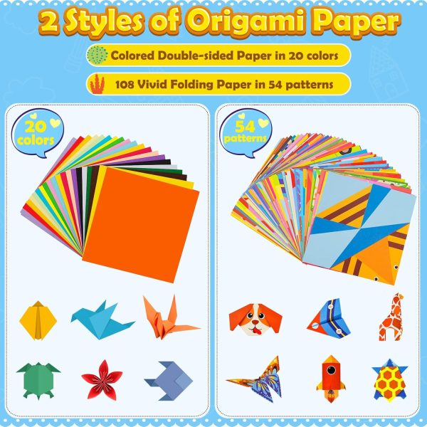 Aigybobo Origami Paper Set, 308PCS Kids Craft Paper Kit with Instructional Book for Girls Age 6,7,8,9,10,11,12, Art Projects Supplies for School Class Craft Lessons- Christmas Gifts for Boys&Girls - Image 3