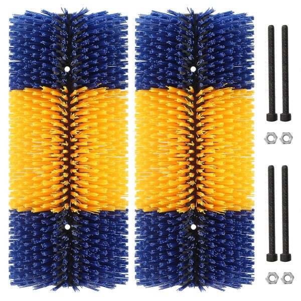 Livestock Scratch Brush, 2 Pcs Cow Brush with 4 Screws, Cattle Scratcher, Horse Brushes for Grooming, Cattle Supplies for Horse, Goat, Cow, Pig Scratching Itch Relief (Blue & Yellow)