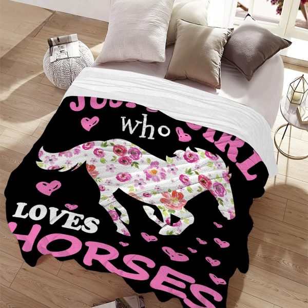 Horse Blanket Gift for Girls Women Plush-Just A Girl Who Loves Horses Comfy Throws Cowboy Western Lightweight Sheet Pony Bedding Quilt Soft Flannel Blankets for Couch Chair Travel-40x50 Inches - Image 2