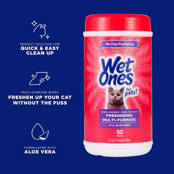 Wet Ones for Pets Cat Cleaning Wipes - Fresh Scent Cat Grooming Wipes with Aloe Vera - Safe Cat Hygiene Supplies - Cat Fur Cleaner - Cat Dander Wipes - Kitten Wipes - Pet Cleaning Supplies - 50 Count - Image 2