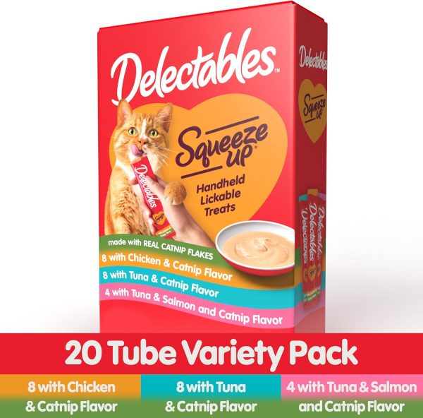 Delectables Squeeze Up Catnip Variety Pack, Creamy Squeezable Puree, Lickable Wet Cat Treats, Grain Free, No Added Fillers, No by-Products, No Added Preservatives, 0.5 Ounces Tube, 20 Tubes Total - Image 2