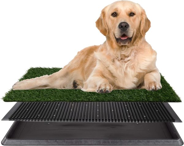 Artificial Grass Puppy Pee Pad for Dogs and Small Pets - 20x30 Reusable 3-Layer Training Potty Pad with Tray - Dog Housebreaking Supplies by PETMAKER