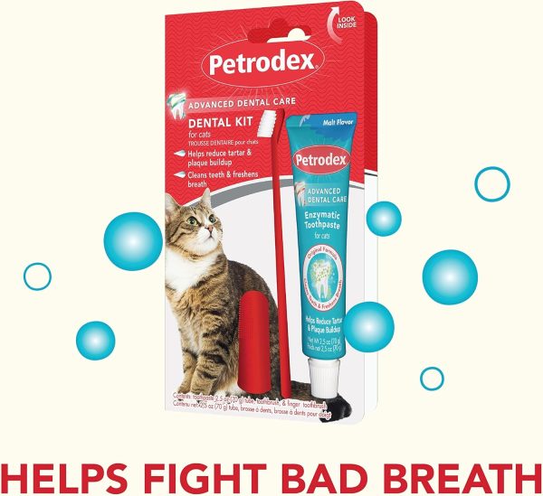 Petrodex Dental Care Kit for Cats, Cat Toothbrush and Toothpaste, Cleans Teeth and Fights Bad Breath, Reduces Plaque Tartar Formation, Malt Flavor, 2.5oz Toothpaste + Toothbrush - Image 2