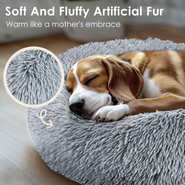 Hoewina Dog & Cat Bed, 20in Cat Beds for Indoor Cats, Calming Donut Bed for Puppy and Kitten, Washable Round Fluffy Pet Bed for Small Medium Dogs and Cats (Light Grey) - Image 4