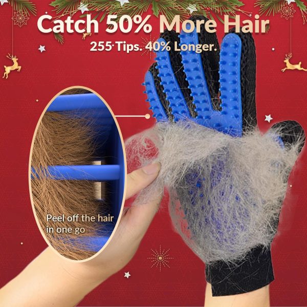 Upgrade Efficient Pet Hair Remover Gloves - Gentle Shedding Brushes for Dogs, Cats & Horses with Long and Short Hair - 1 Pair (Blue) - Image 2