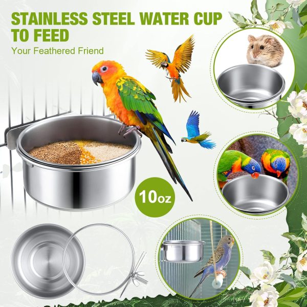 Sabary 6 Pieces Stainless Steel Pet Feeder Water Bowl 10 oz Bird Parrot Feeders Water Cage Bowls with Holder Bird Feeding Dish Cups for Bird Parrot Cockatiel Small Animal - Image 3